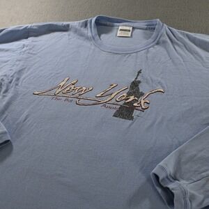 Perrin Mens New York The Big Apple Graphic Long Sleeve T-Shirt Size L Blue Y2K